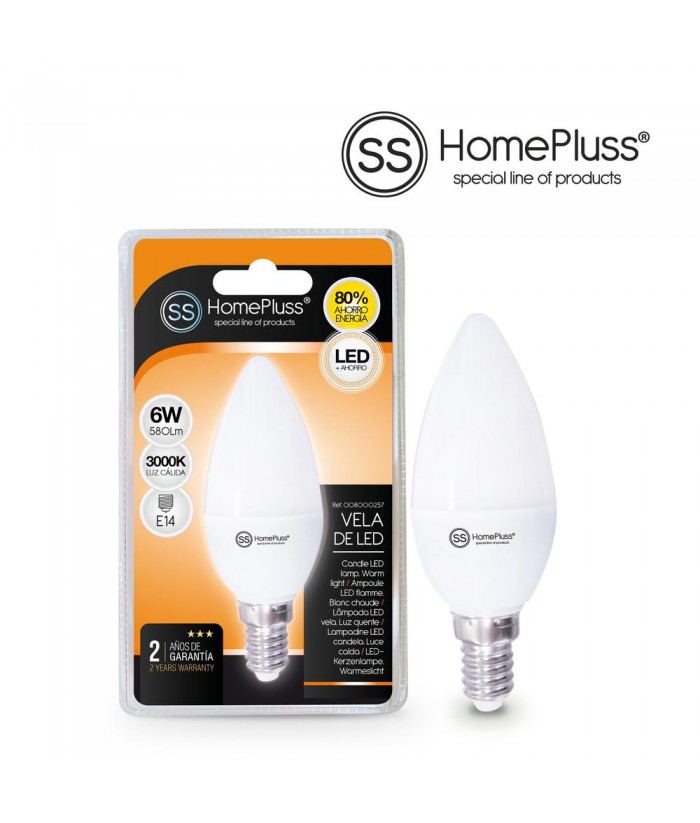 BOMBILLA LED E14 6W VELA 3000K HOMEPLUSS