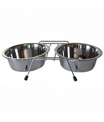 COMEDERO DOBLE INOX 2x0 7L 16CM CON SOPORTE