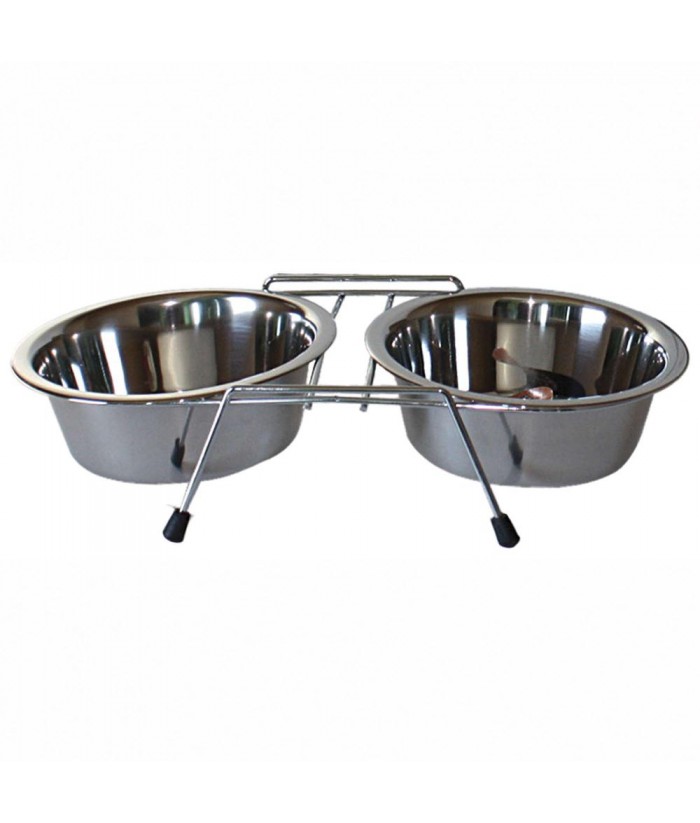 COMEDERO DOBLE INOX 2x0 7L 16CM CON SOPORTE