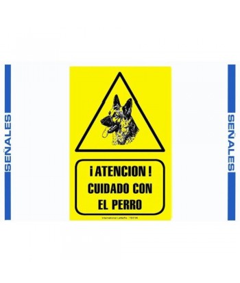 CARTEL CUIDADO PERRO AMARILLO 20x30CM