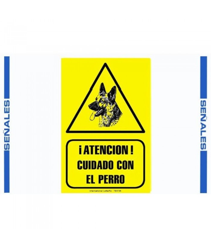 CARTEL CUIDADO PERRO AMARILLO 20x30CM