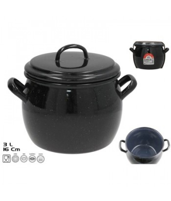 OLLA ABOMBADA ESMALTADA C/TAPA 16CM NEGRA