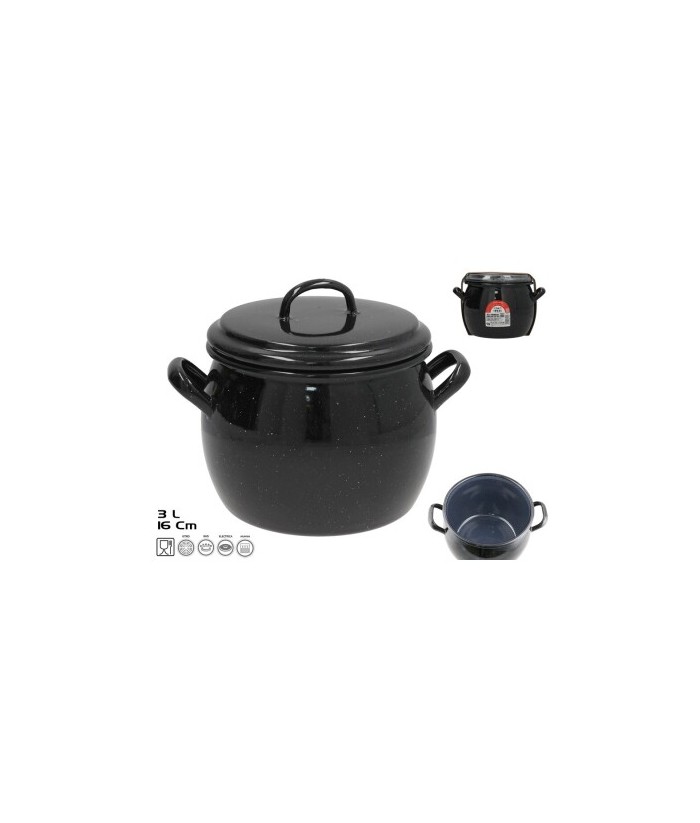 OLLA ABOMBADA ESMALTADA C/TAPA 16CM NEGRA OLLA ABOMBADA ESMALTADA C/TAPA 16CM NEGRA