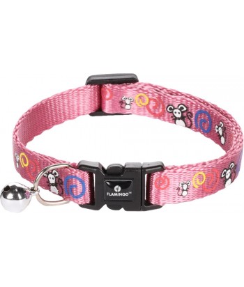COLLAR GATO NYLON ROSA CASCABEL ZIGGI FLAMINGO 