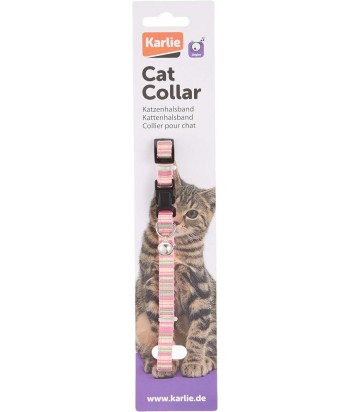 COLLAR GATO NYLON RAYAS CASCABEL CANDIE FLAMINGO 