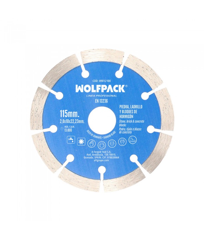 DISCO DIAMANTE CORTE PIEDRA 115MM WOLFPACK