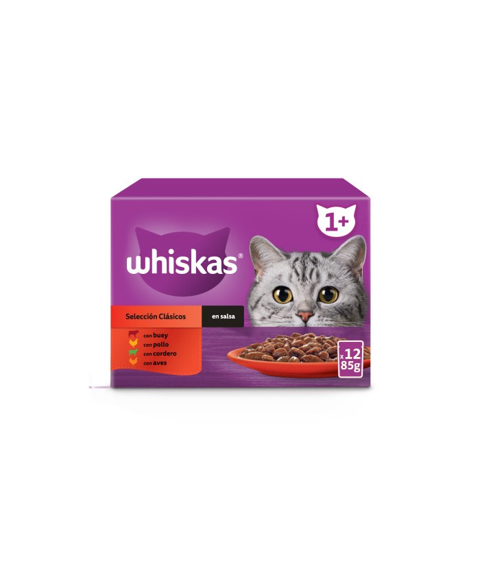 WHISKAS SOBRES 48x85GR  1AÑO CARNES SALSA