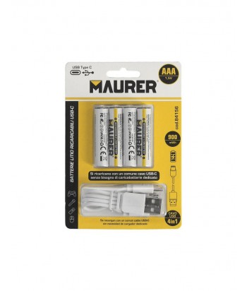 PILA RECARGABLE AAA USB-C 4UDS 900mWH MAURER 