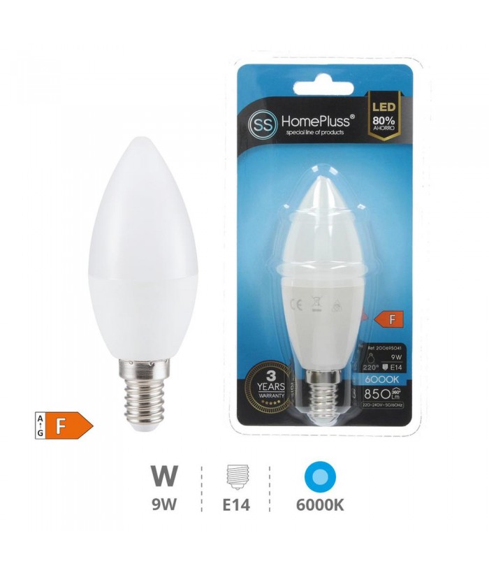 BOMBILLA LED E14 9W VELA 6000K HOMEPLUSS