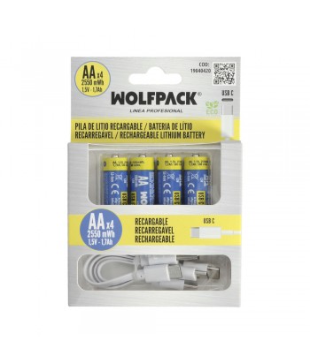 PILA RECARGABLE AA 2550mWh USB-C WOLFPACK 4UDS