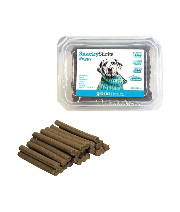 TARRINA SNACKY STICKS PUPPY 350GR GLORIA 