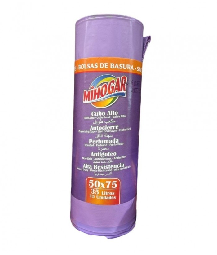 MIHOGAR BOLSA BASURA CUBO ALTO 50x75CM 35L 15UDS