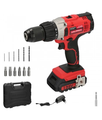 TALADRO PERCUTOR 20V  BATERIA 2AH WOLFPACK MALETIN